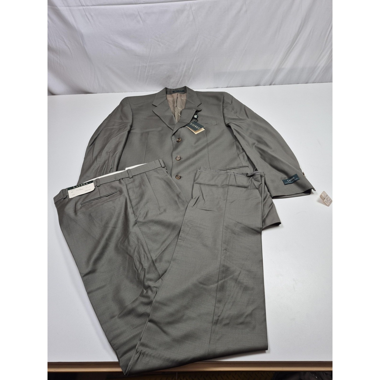 Lauren Ralph Lauren Suit Mens 46 Long Gray Wool Super 120 2 Piece 40x36 Nwt Flaw
